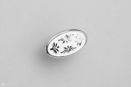 Pandora мебельная ручка-кнопка большая никель глянцевый с белой эмалью